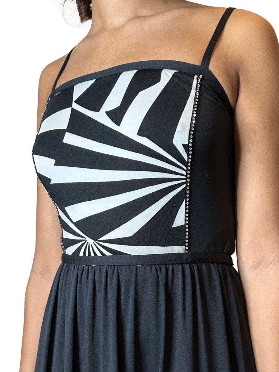 Original Vintage 1970's Black & White Disco Dress UK 8 - 10
