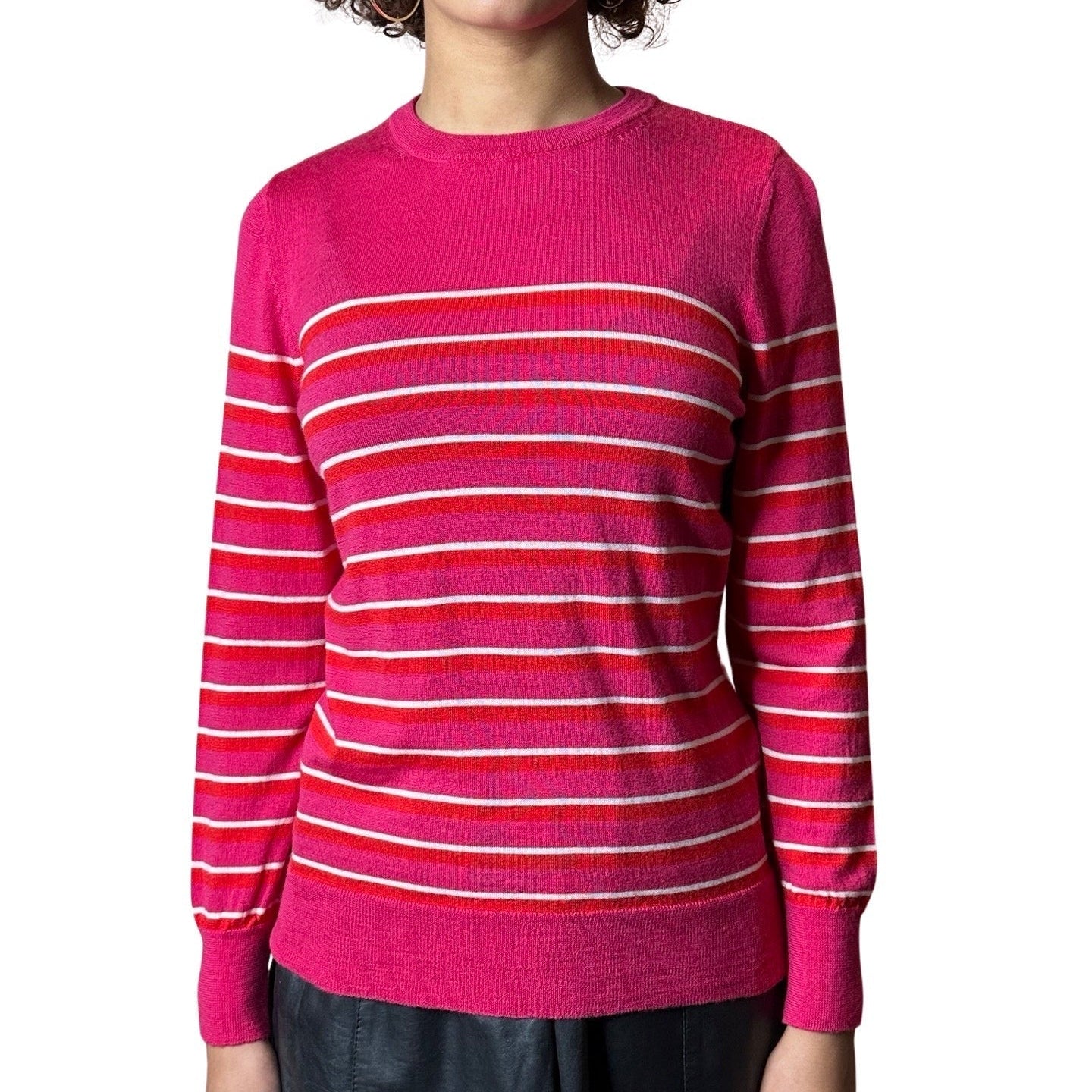 Original Vintage 1990's Merino Wool Striped Pink Jumper UK 8 - 12