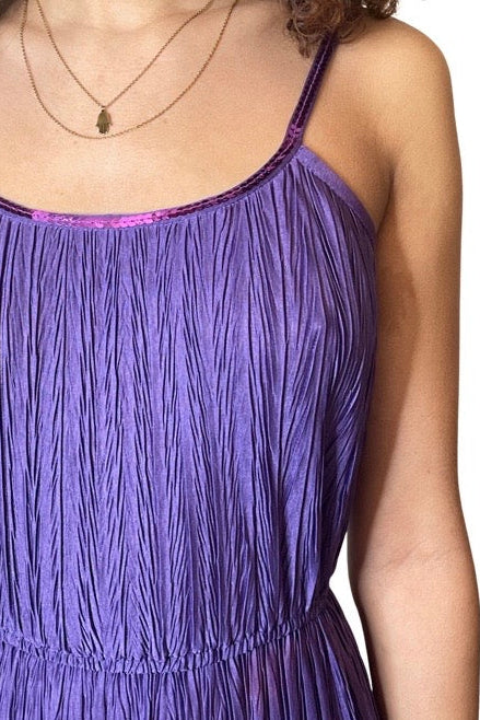 Original 1970's Vintage Purple Pleated Disco Dress UK 6 - 8