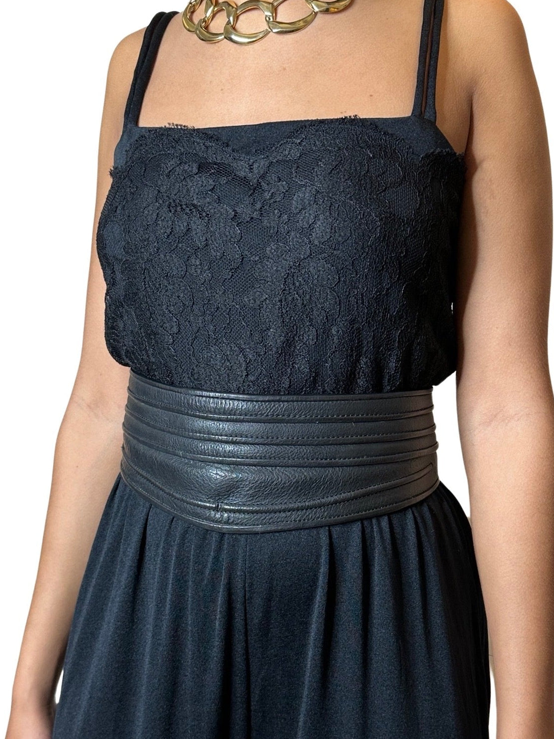 Original 1980's Vintage Jumpsuit In Black With Lace Detailing UK 12 - 14
