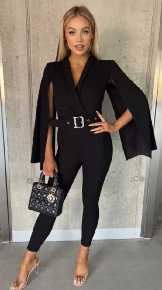 Black Tailored Cape Jumpsuit