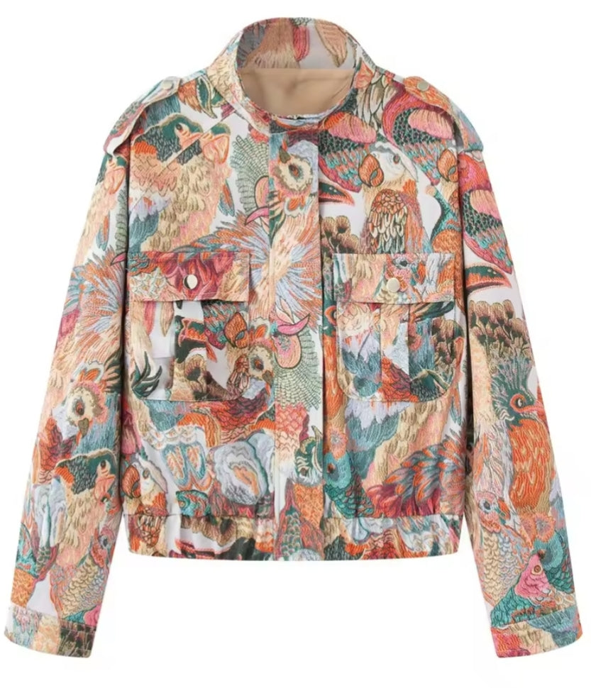 Tropical Jacquard Bomber Jacket