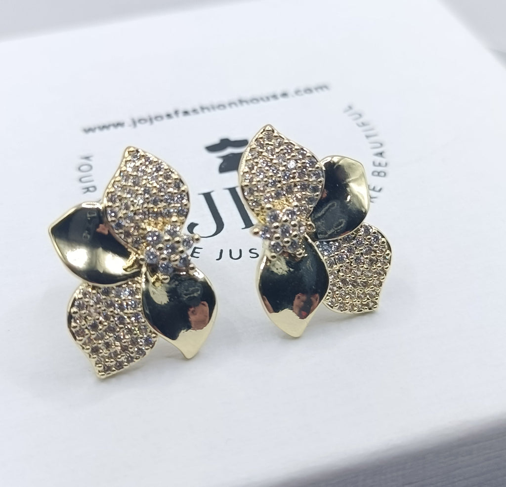 Jasmine Gold And Diamante Petal Earrings