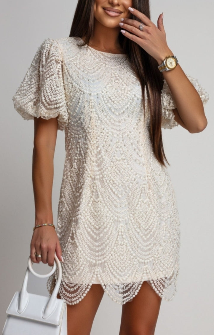 Pearl Detail Puff Sleeve Dress