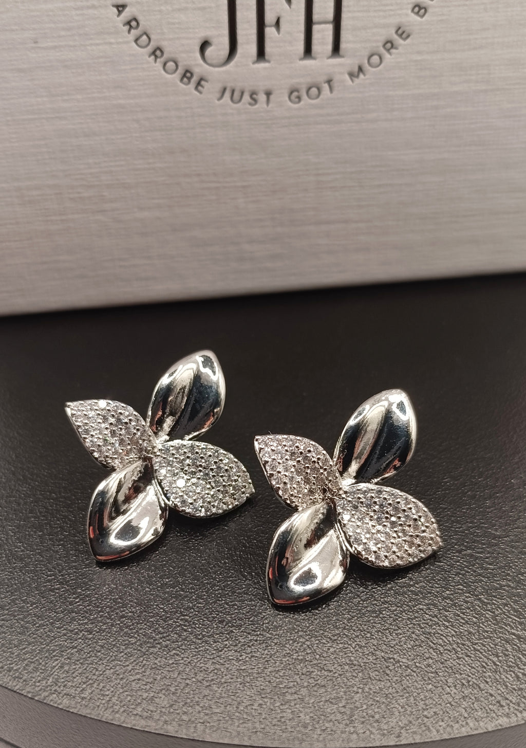 Elise Silver and Diamante Petal Earrings
