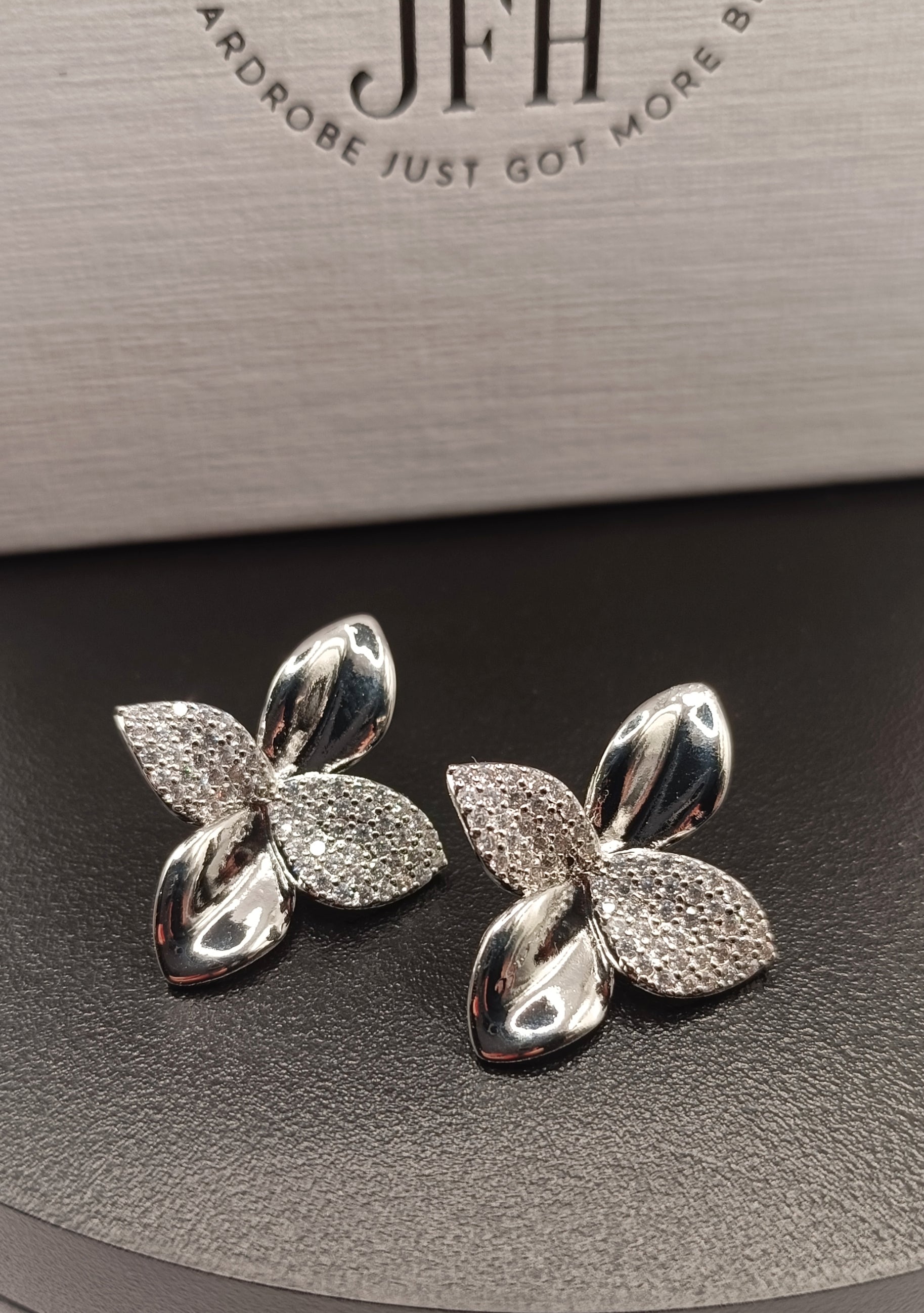 Elise Silver and Diamante Petal Earrings