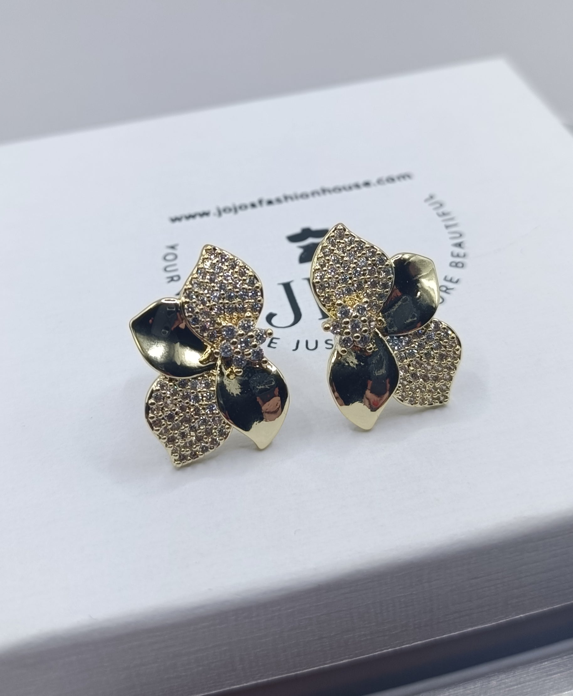 Jasmine Gold And Diamante Petal Earrings