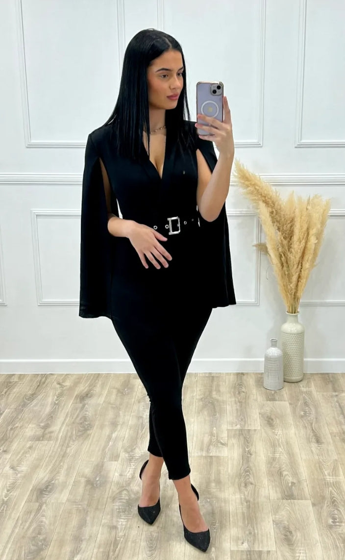Black Tailored Cape Jumpsuit
