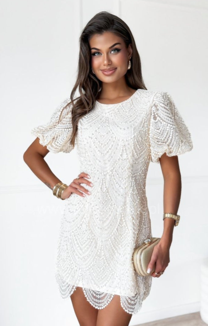 Pearl Detail Puff Sleeve Dress