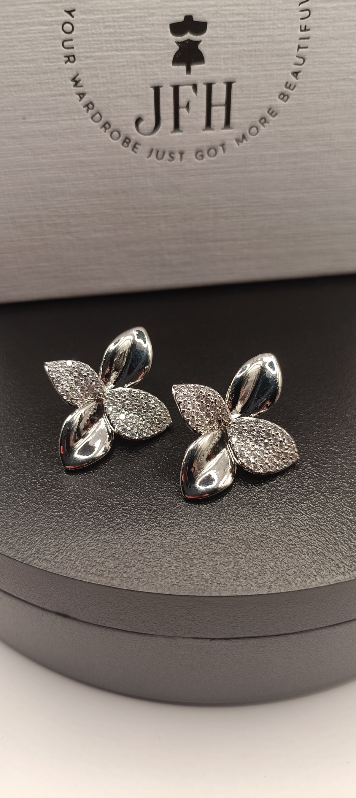 Elise Silver Diamanté Petal Earrings