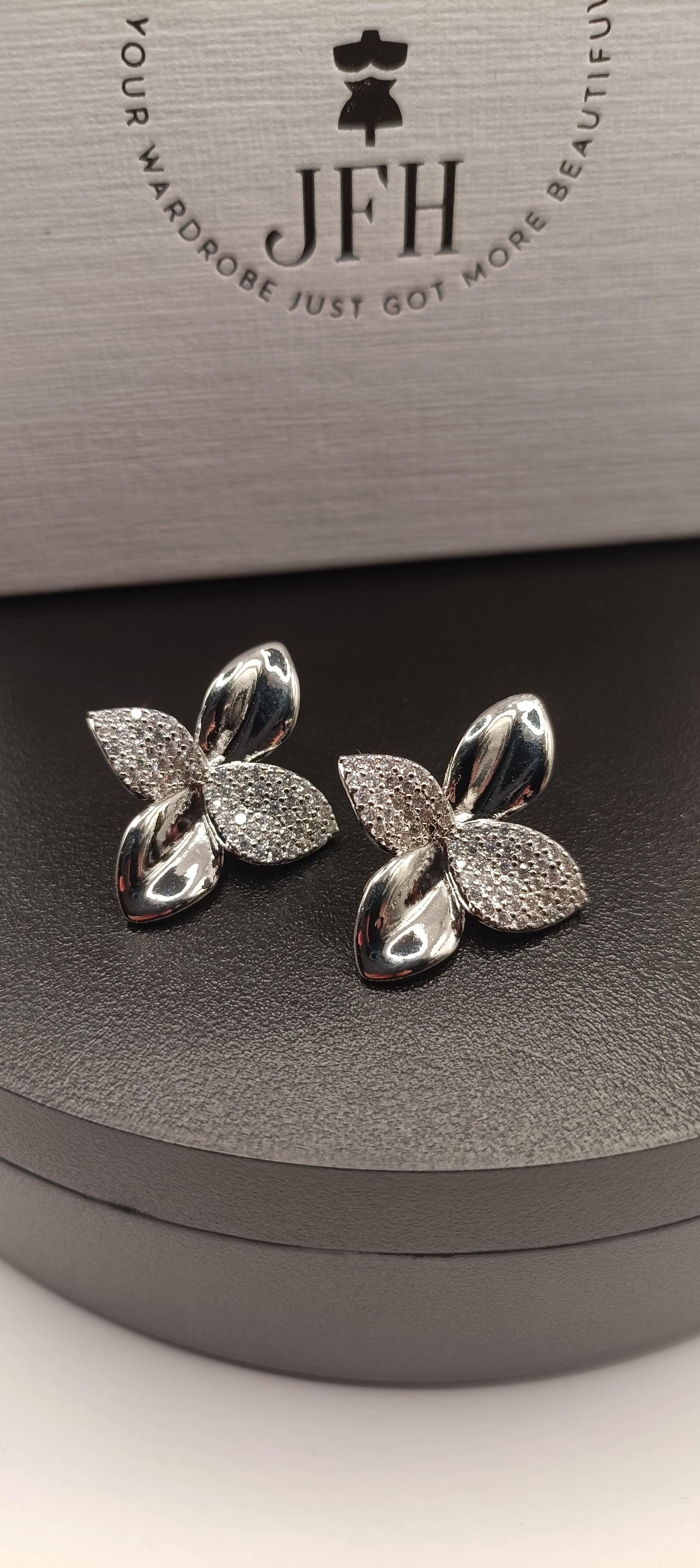 Elise Silver and Diamante Petal Earrings
