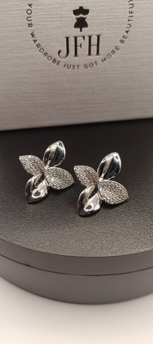 Elise Silver and Diamante Petal Earrings