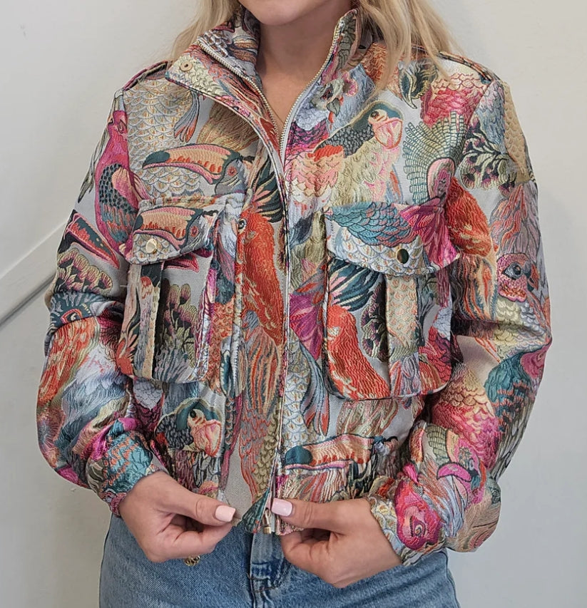 Tropical Jacquard Bomber Jacket