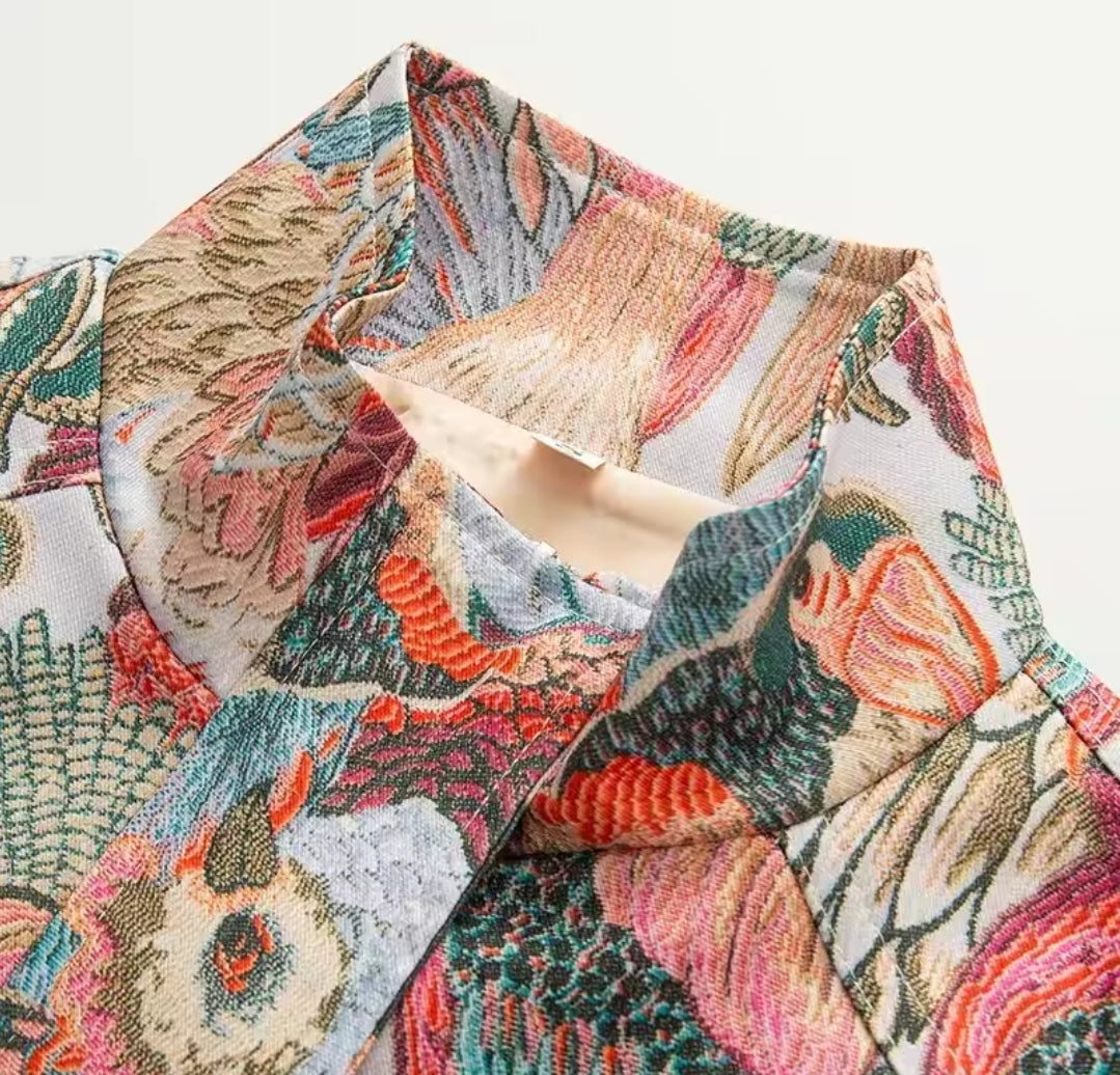 Tropical Jacquard Bomber Jacket