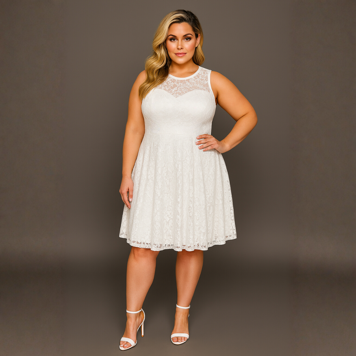 Sleeveless Lace Sweetheart Neckline Skater Dress - 4 Colour Variants
