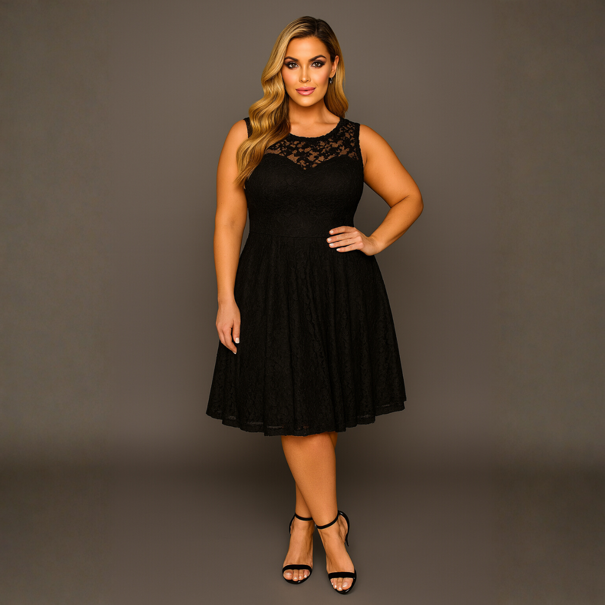 Sleeveless Lace Sweetheart Neckline Skater Dress - 4 Colour Variants