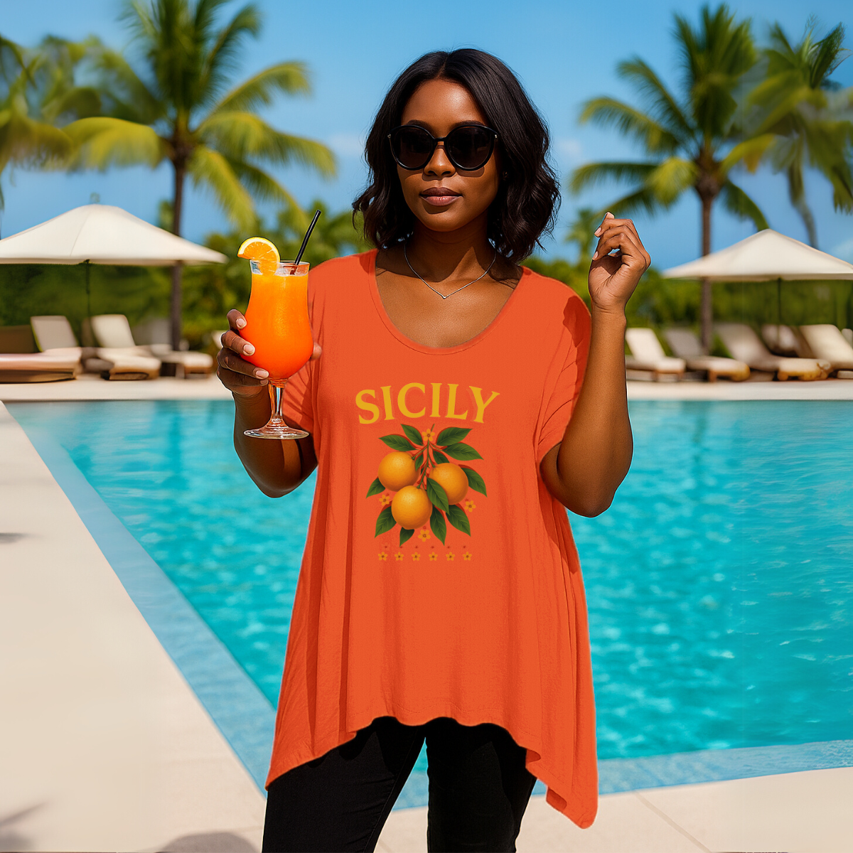 Sicily Oranges Hanky Hem Swing Top - 3 Colour Options