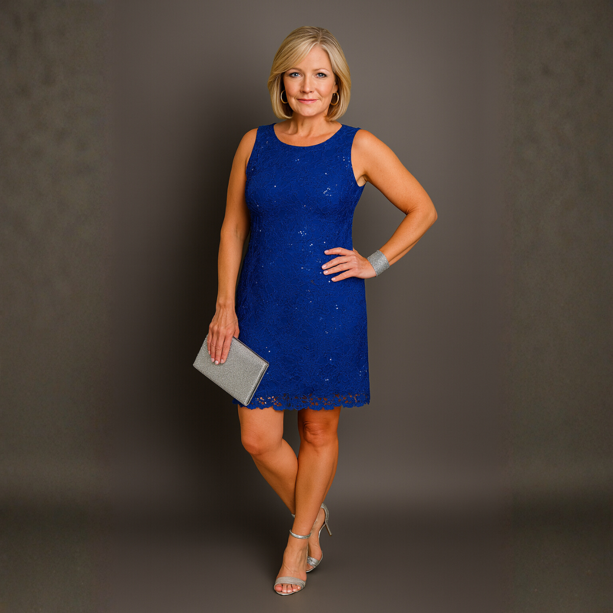 Sequin & Lace Sleeveless Lined Shift Dress - Various Colour Options