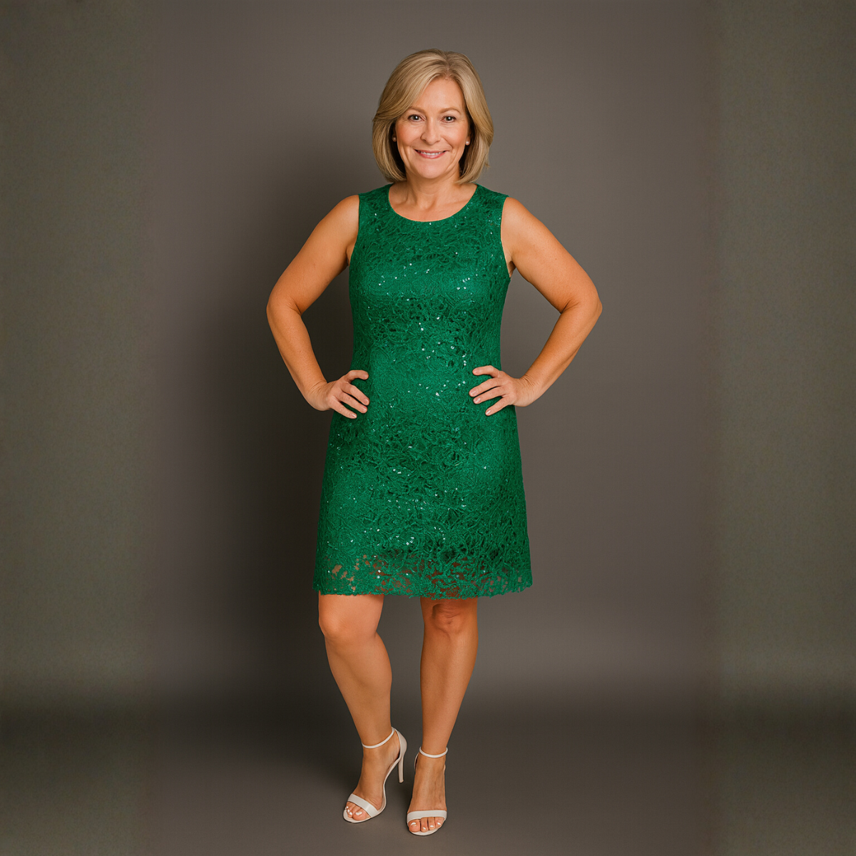 Sequin & Lace Sleeveless Lined Shift Dress - Various Colour Options