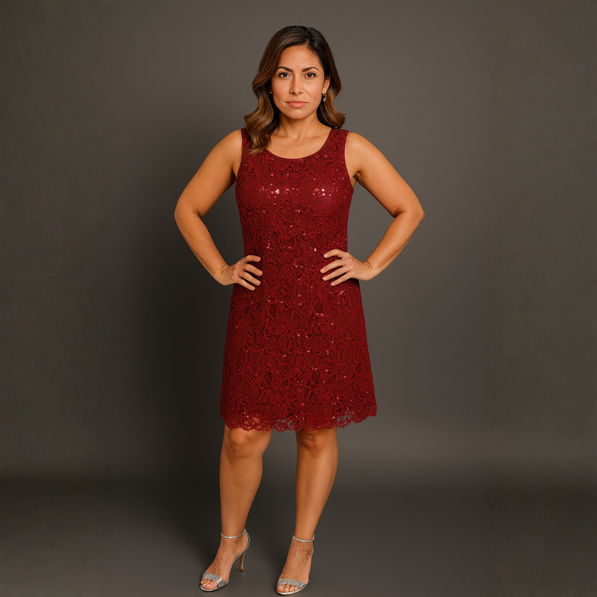 Sequin & Lace Sleeveless Lined Shift Dress - Various Colour Options