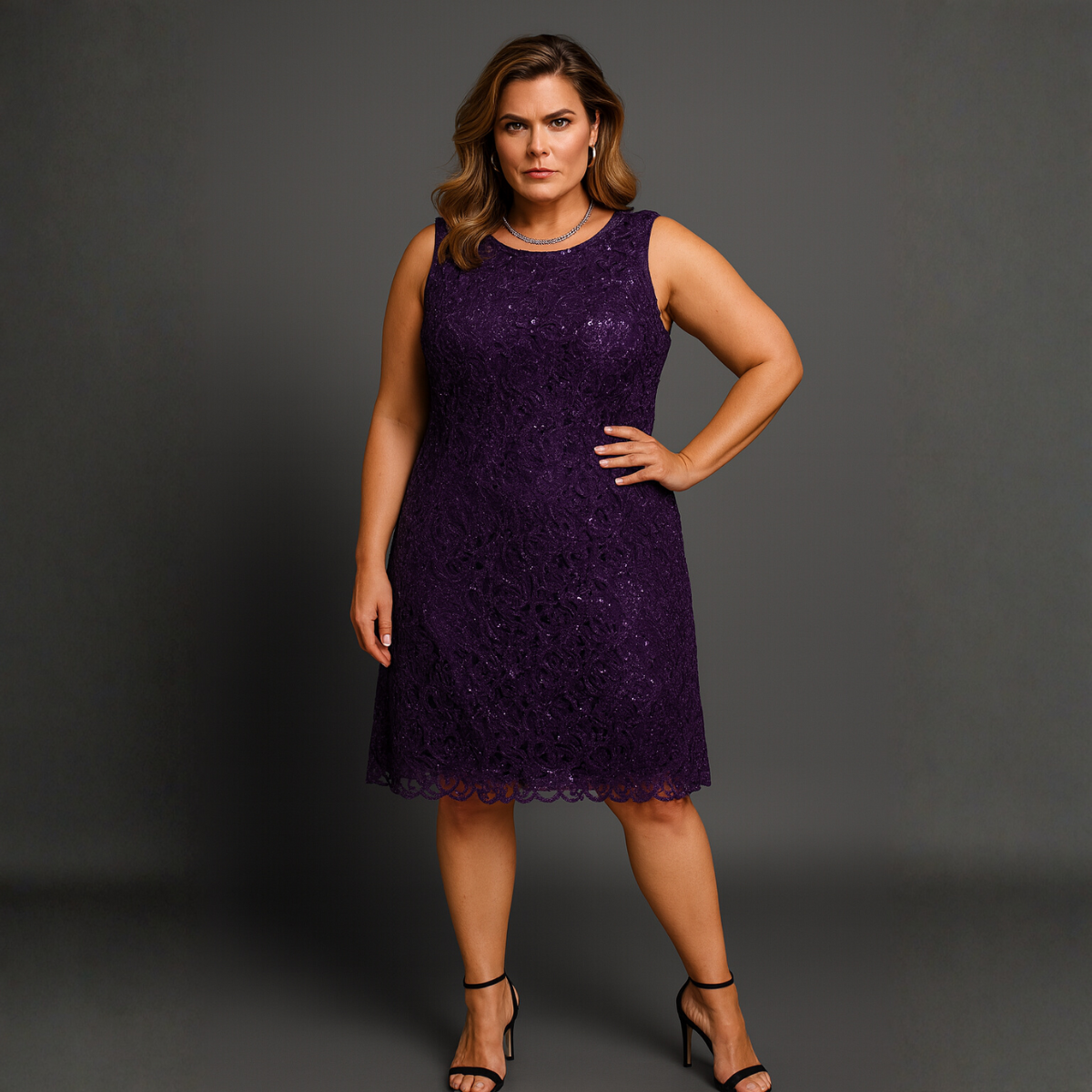 Sequin & Lace Sleeveless Lined Shift Dress - Various Colour Options
