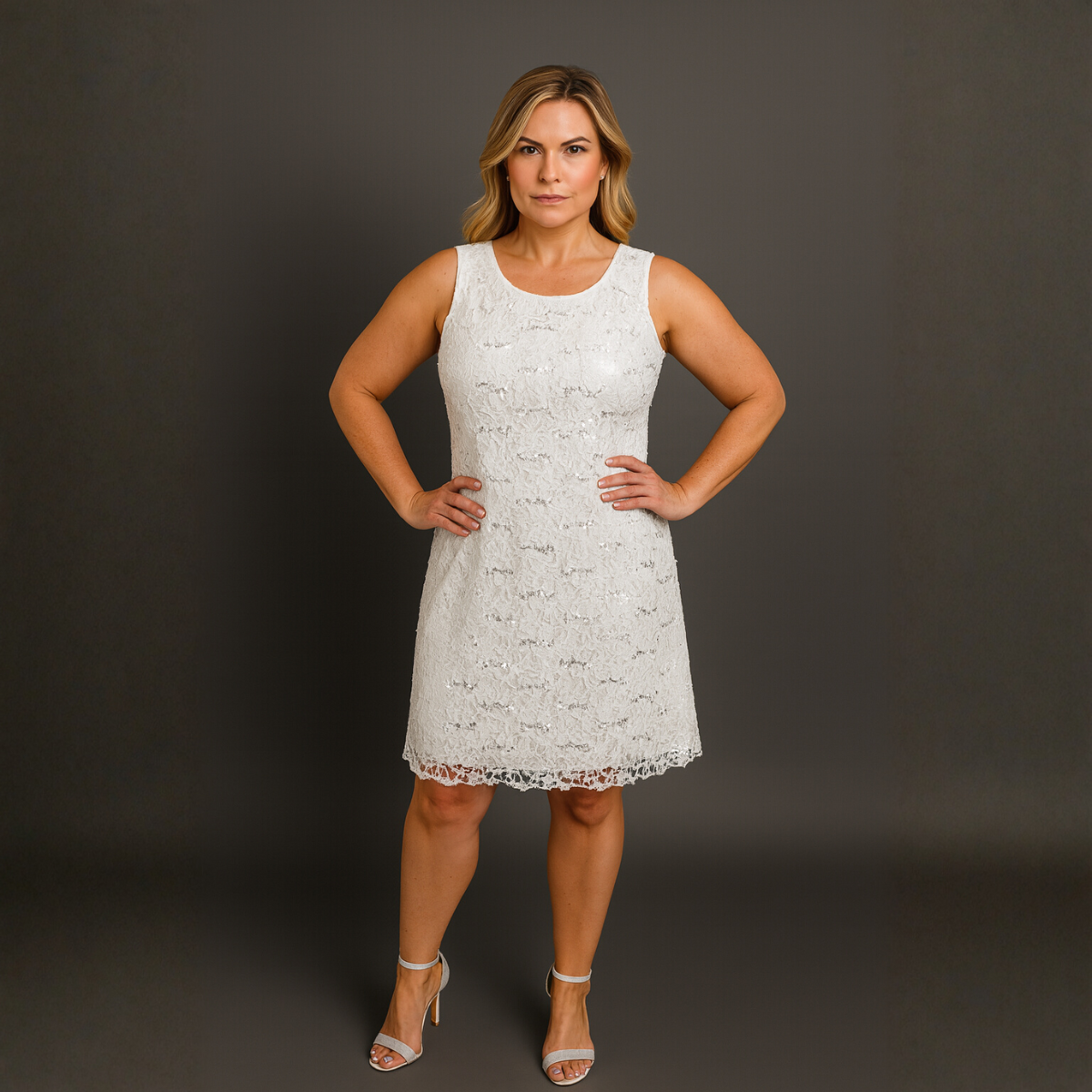 Sequin & Lace Sleeveless Lined Shift Dress - Various Colour Options
