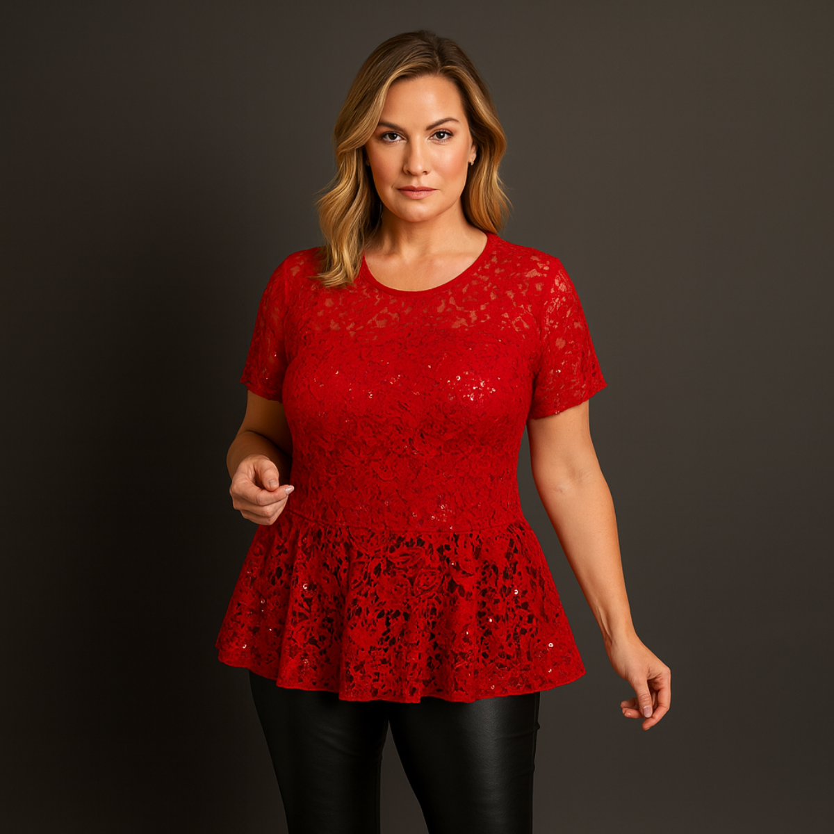 Sequin & Lace Short Sleeve Peplum Blouse - 3 Colour Options