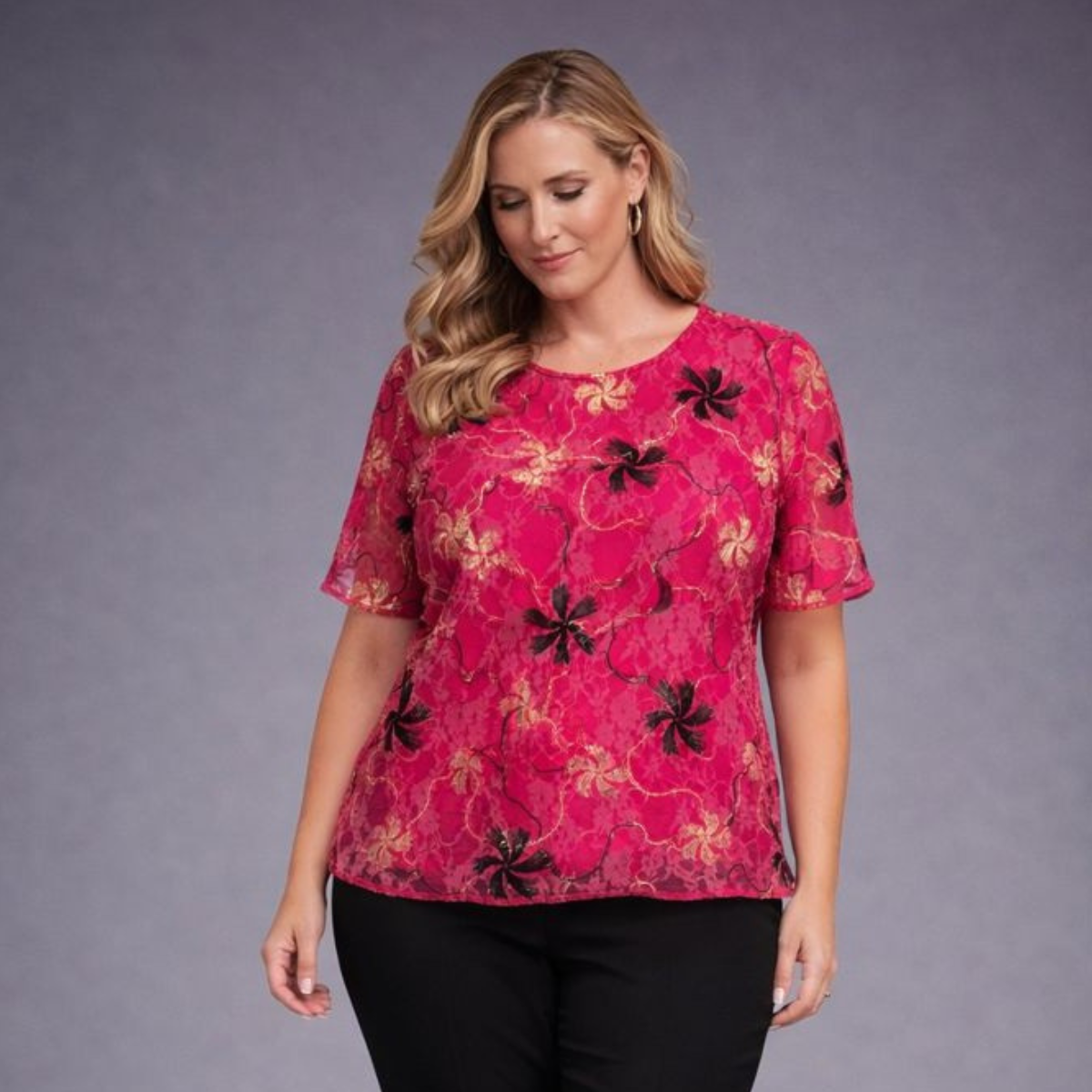 Embroidered Lace Short Sleeve Blouse - 2 Colour Variants