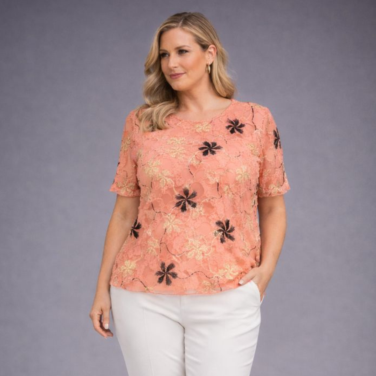 Embroidered Lace Short Sleeve Blouse - 2 Colour Variants