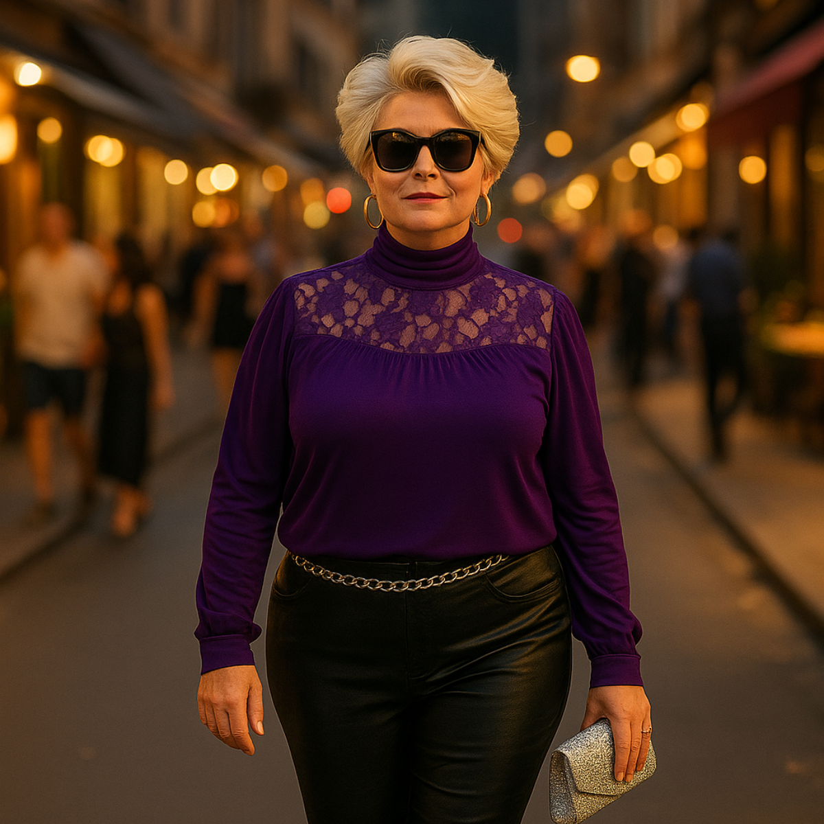 Polo Neck Lace Neckline Long Sleeve Top - Various Colours