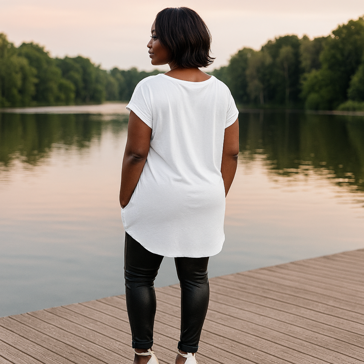 Long Dipped-Hem T-Shirt with Side Pockets - Various Colour Options