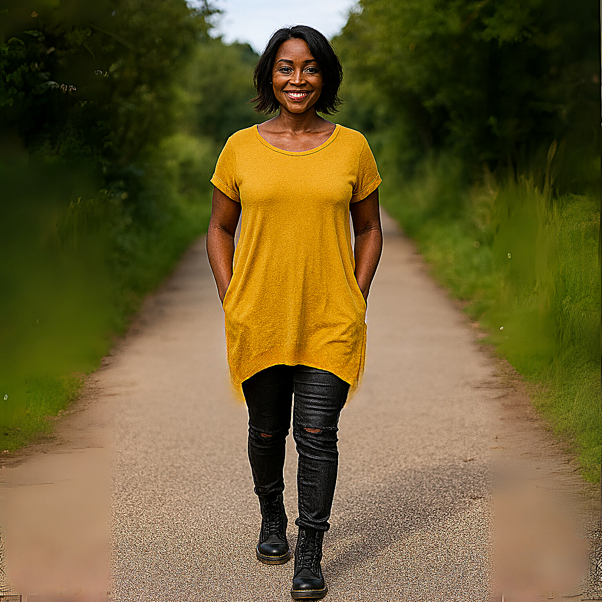 Long Dipped-Hem T-Shirt with Side Pockets - Various Colour Options