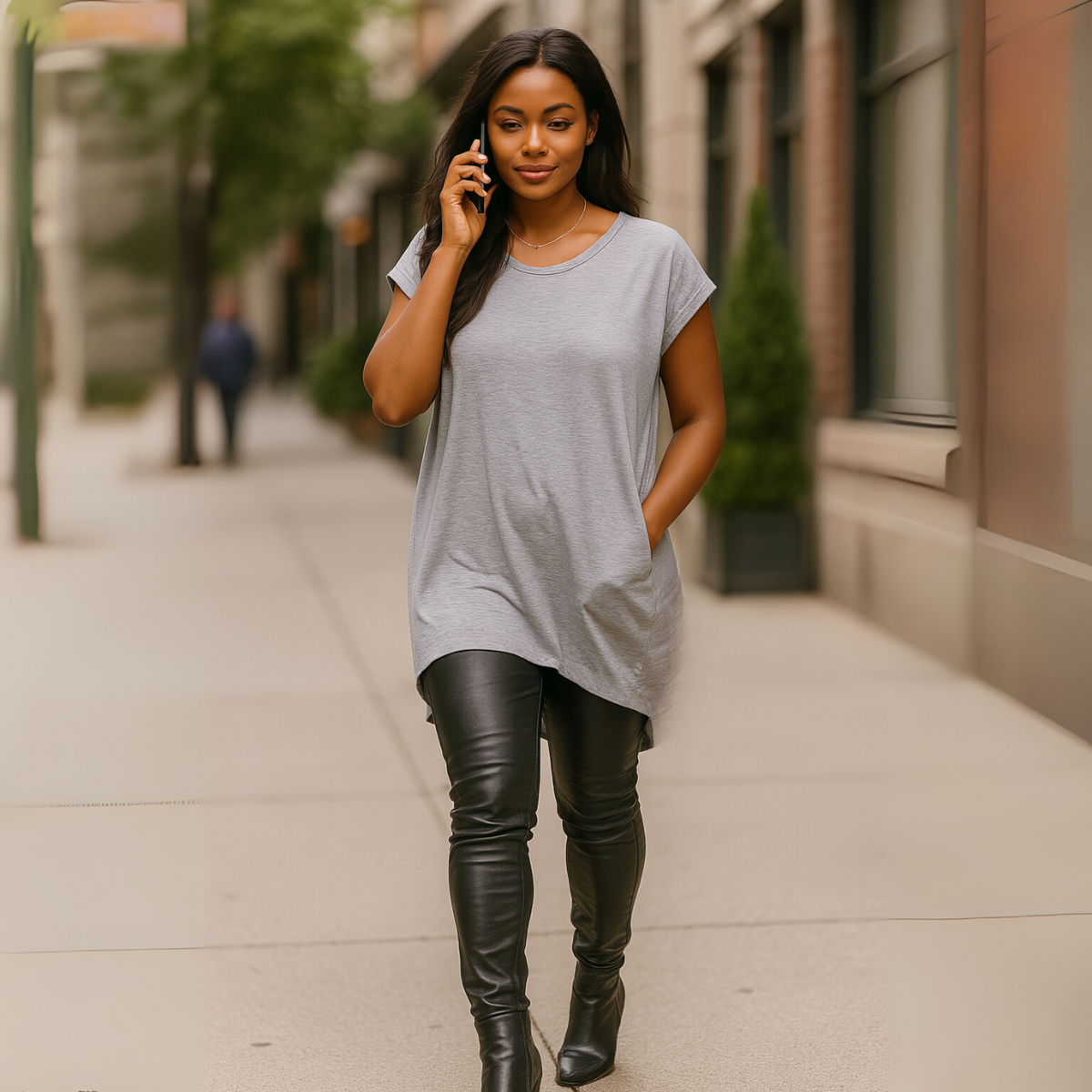 Long Dipped-Hem T-Shirt with Side Pockets - Various Colour Options