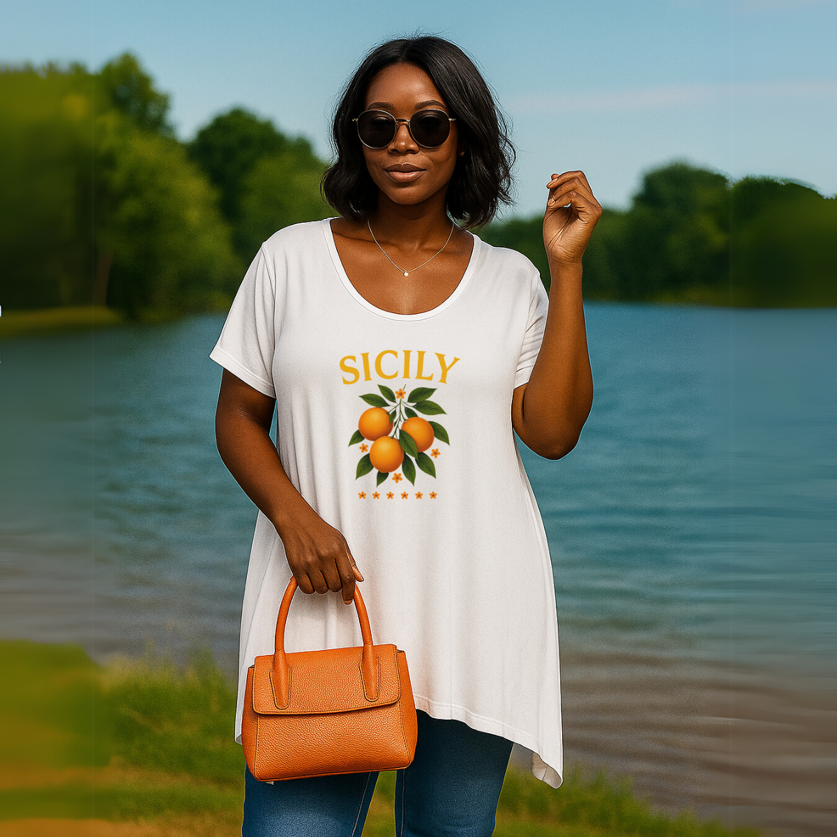 Sicily Oranges Hanky Hem Swing Top - 3 Colour Options