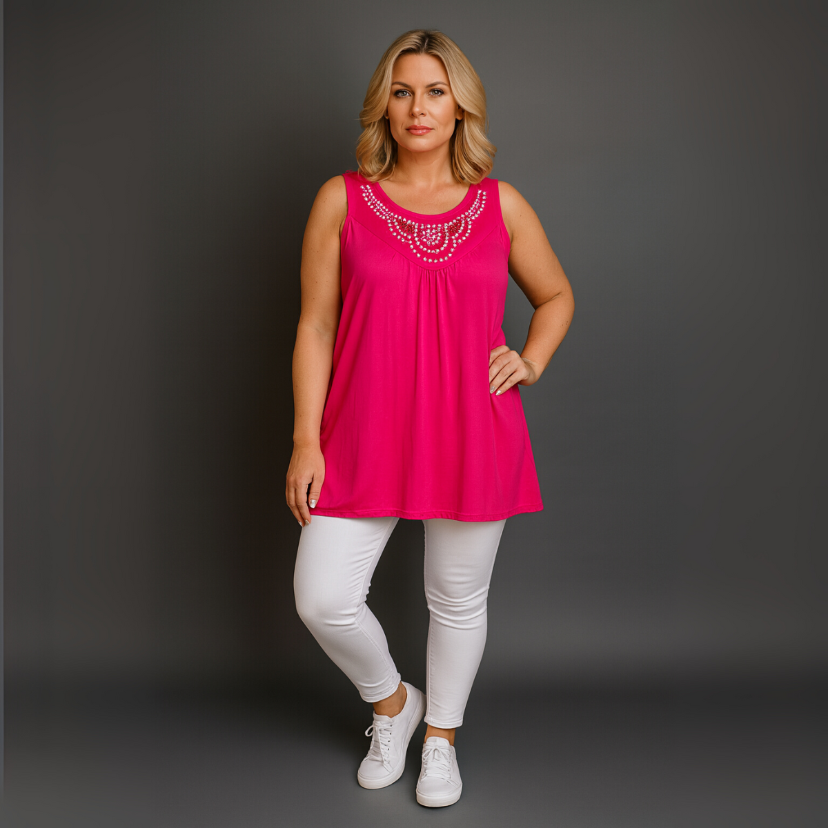 Stud Embellished Sleeveless Tunic Top - Various Colour Options