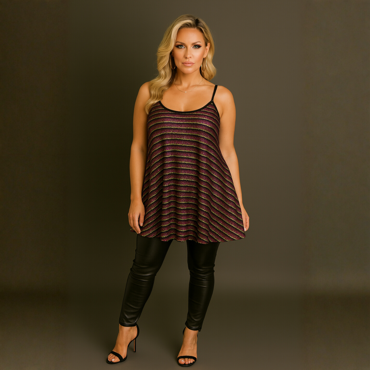 Sparkle Striped Strappy Long Length Swing Top