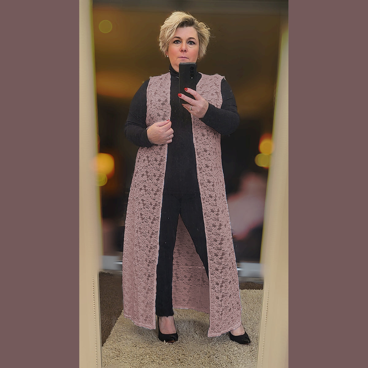 Sleeveless Lace Open Front Duster Jacket - Various Colours