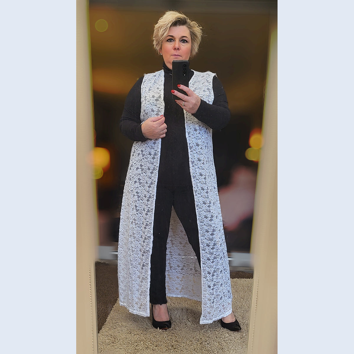 Sleeveless Lace Open Front Duster Jacket - Various Colours