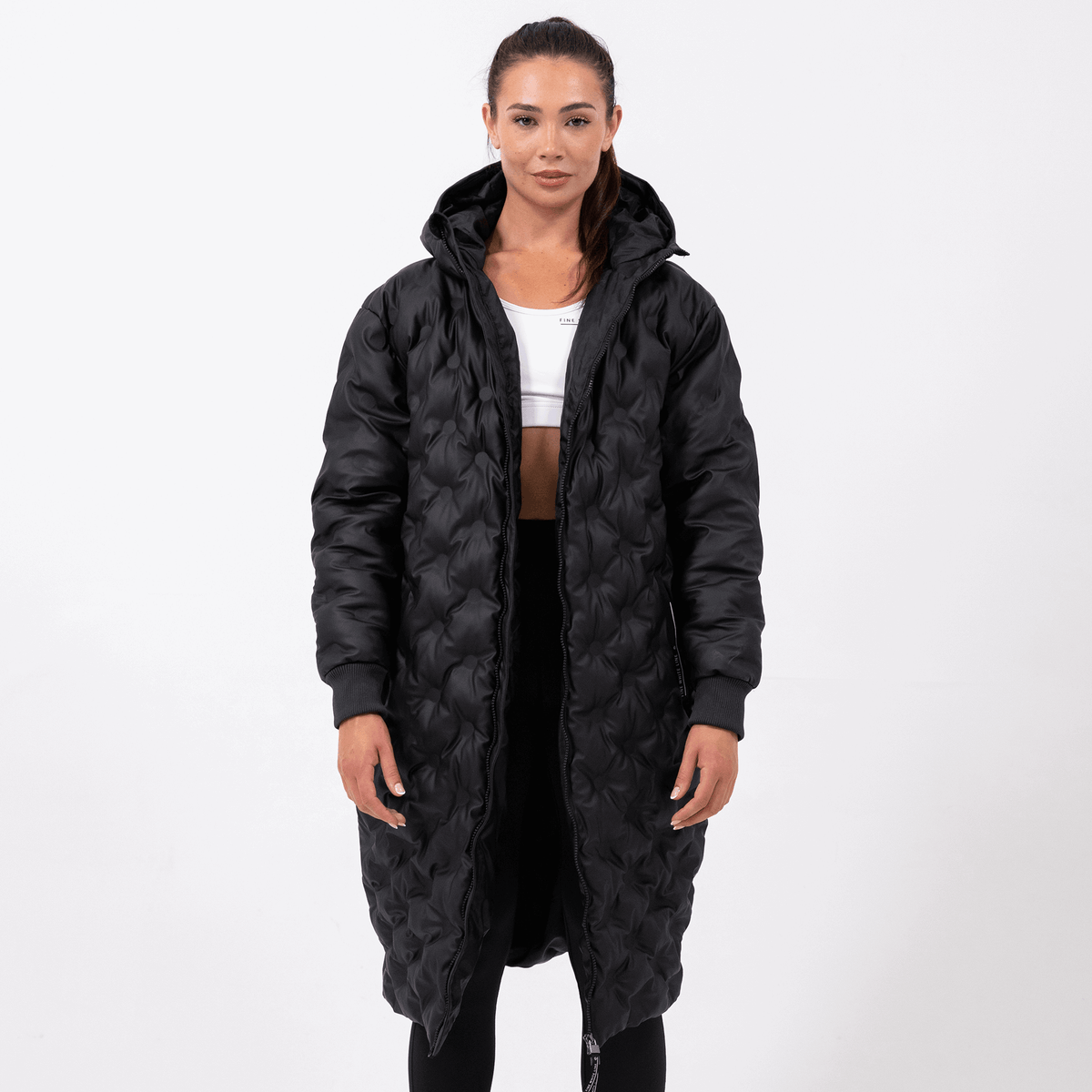 Black Quilted Longline Coat
