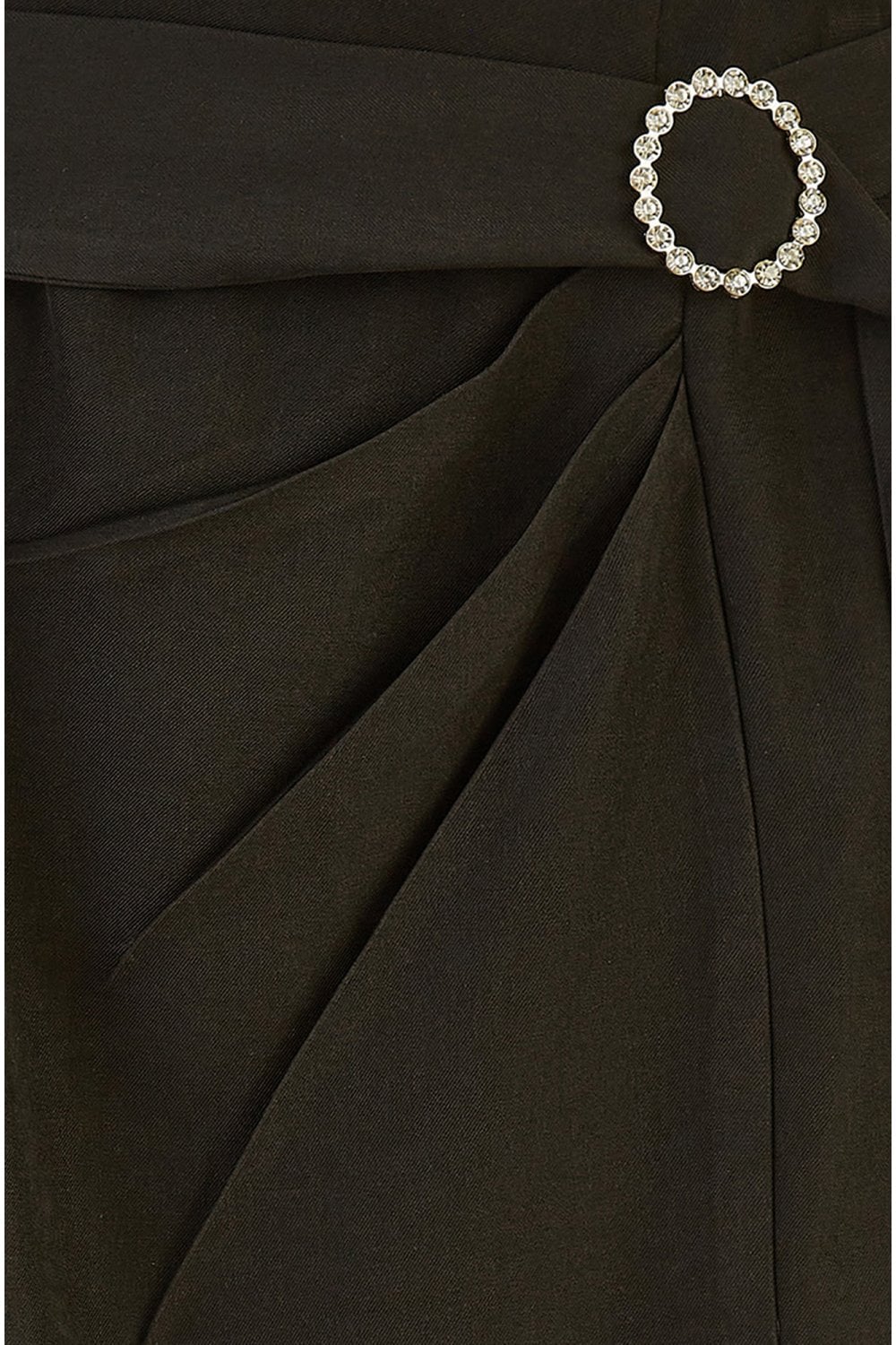 Black Diamante Buckle Faux Wrap Skirt With Split Hem - Sizes 8 to 16