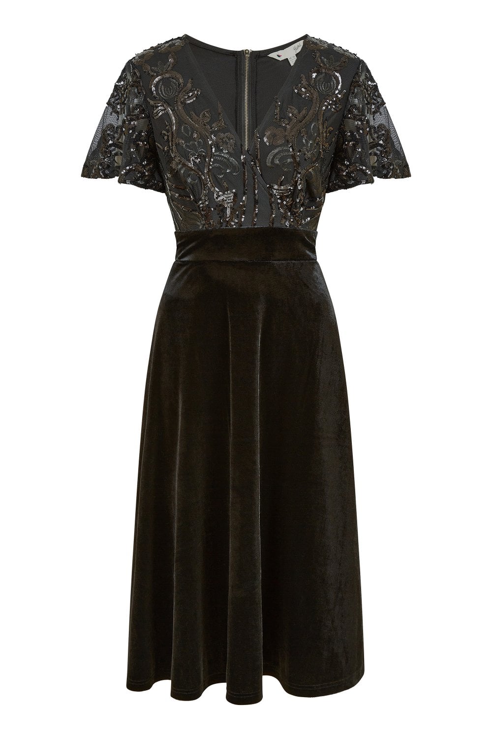 Black Embellished Velvet Wrap Skater Midi Dress - Sizes 8 to 18