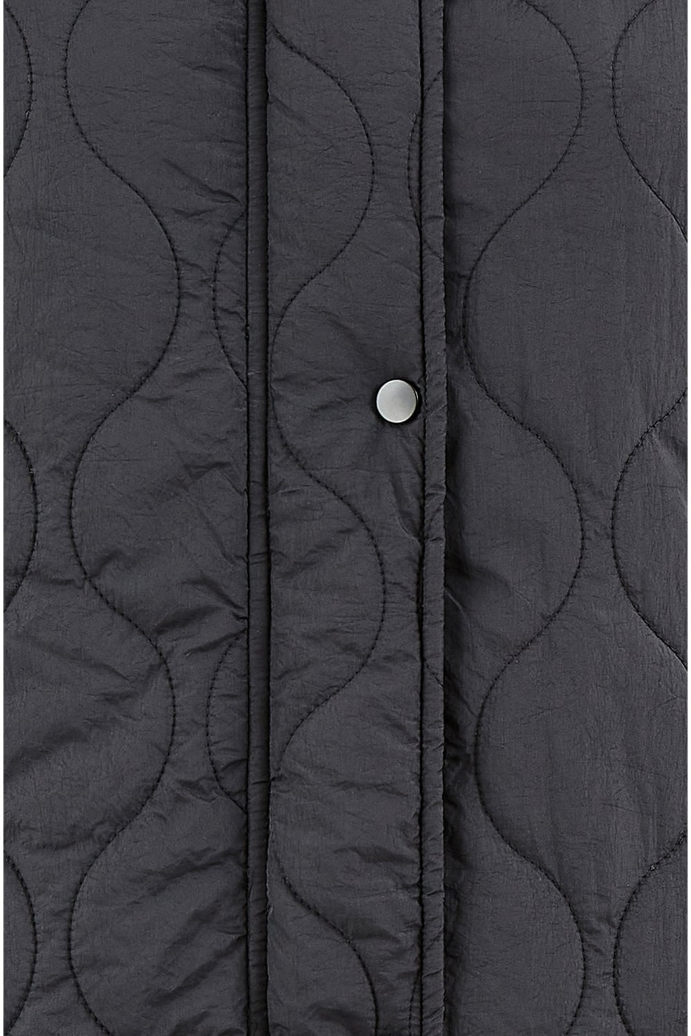 Black Padded Quilted Long Coat With Zip Detail And Hood - Sizes 8 to 16