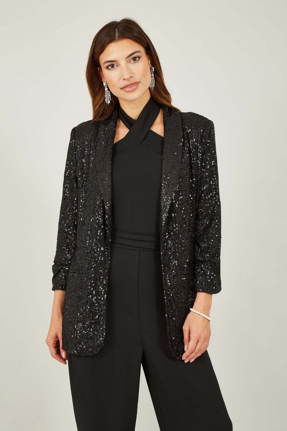 Black Sequin Blazer With Pockets - Sizes 8 to 26