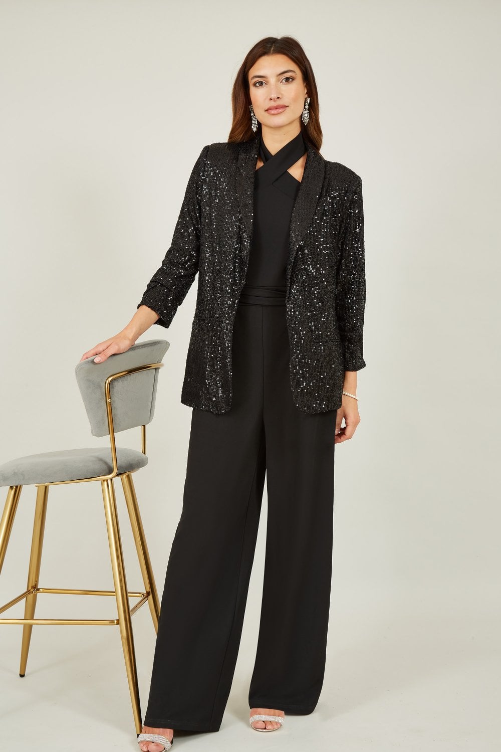 Black Sequin Blazer With Pockets - Sizes 8 to 26