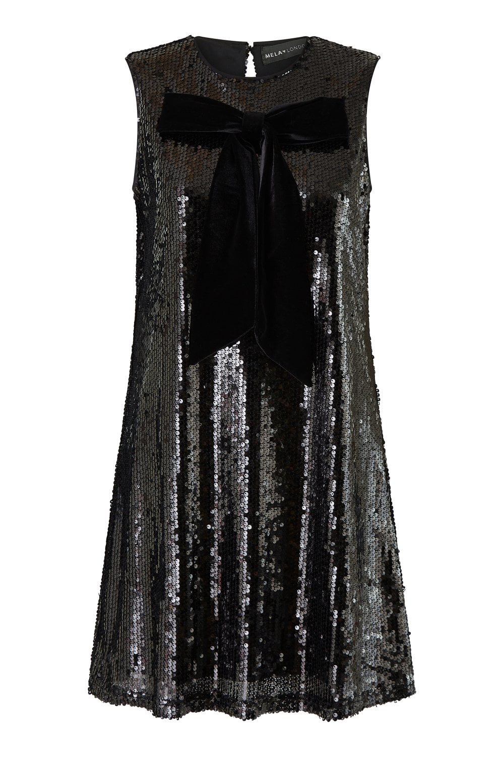Black Sequin Velvet Bow Tunic Shift Dress - Sizes 8 to 16
