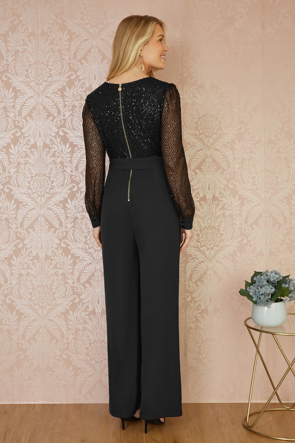 Long Sleeve Black Sequin Jumpsuit - Sizes 8 to 16