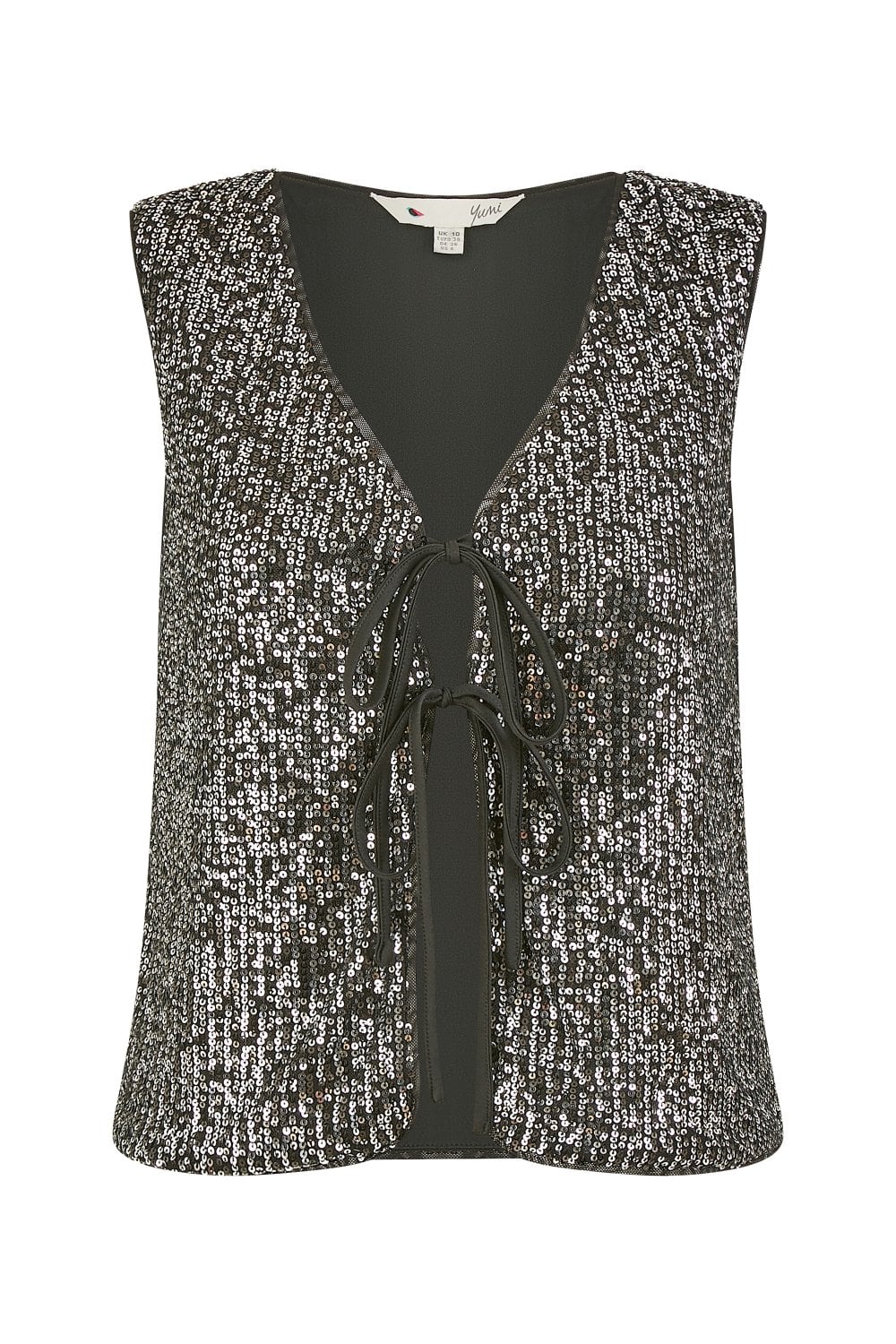 Black Sequin Tie Front Waistcoat - Sizes 8 to 16