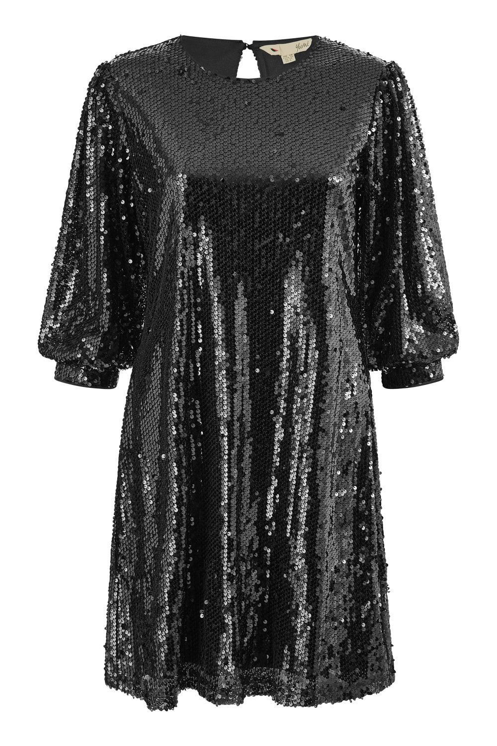 Black Sequin Tunic Dress With Balloon Sleeves - Sizes 8 to 16