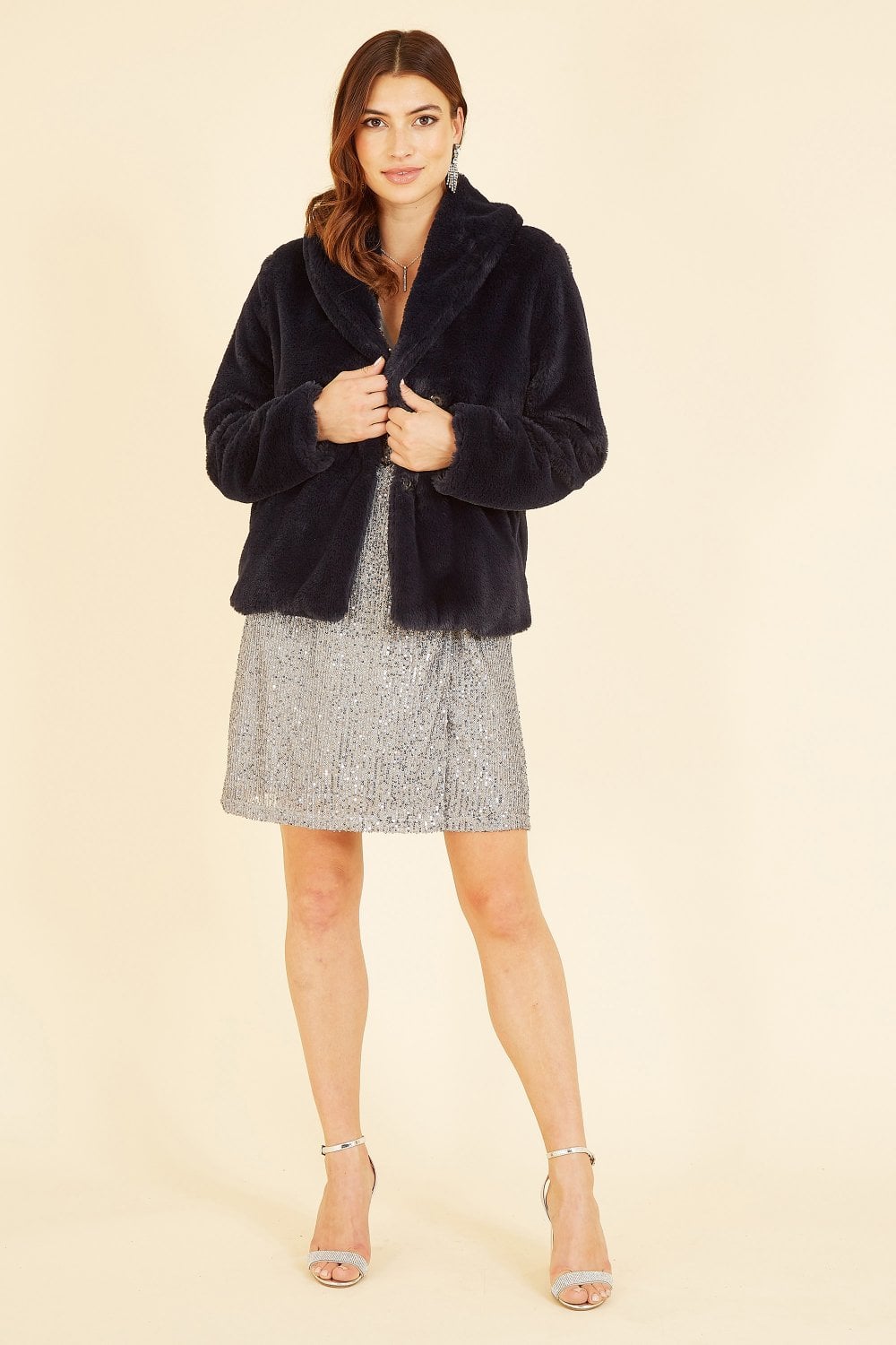 Black Short Wrap Faux Fur Coat - Sizes 8 to 26
