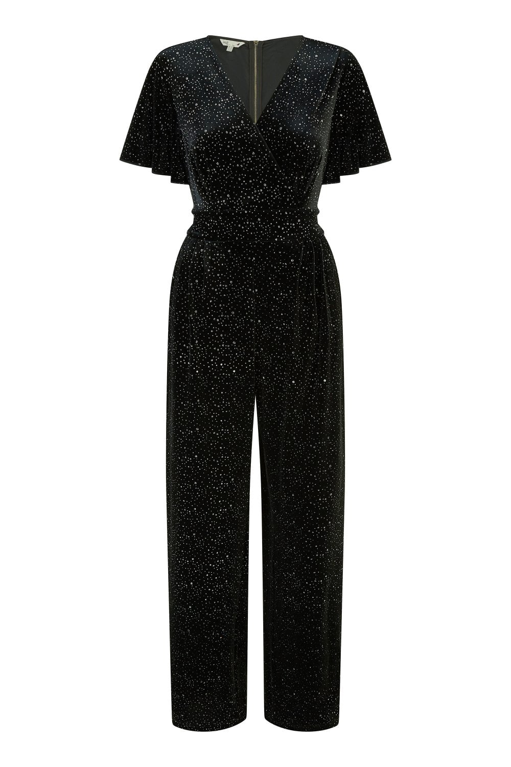 Black Sparkle Angel Sleeve Velvet Jumpsuit - Sizes 8 to 26